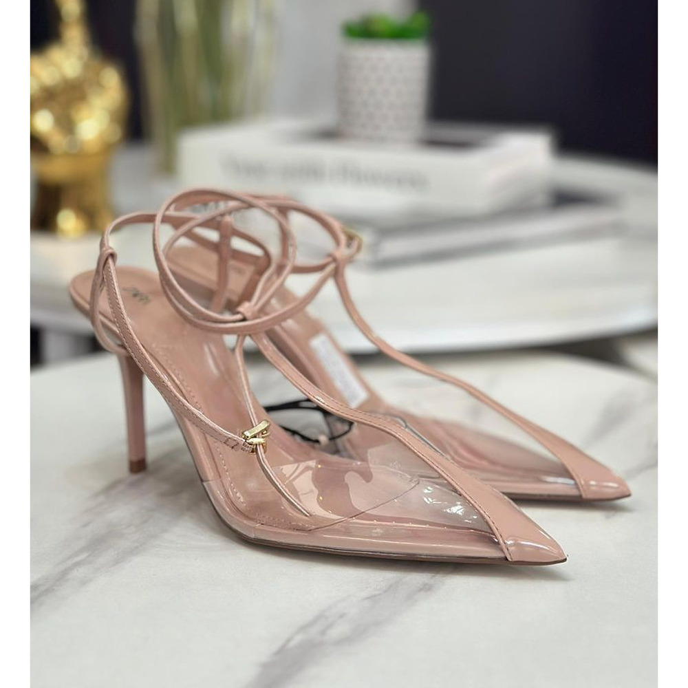 Zara NWT Beige Clear Vinyl Slingback Pointed Toe Heels 7.5 8 - Picture 13 of 16